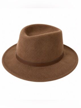 Dorfman Pacific 100% Wool Felt Brown Wide Brim Fedora Hat Size L USA Made|unisex